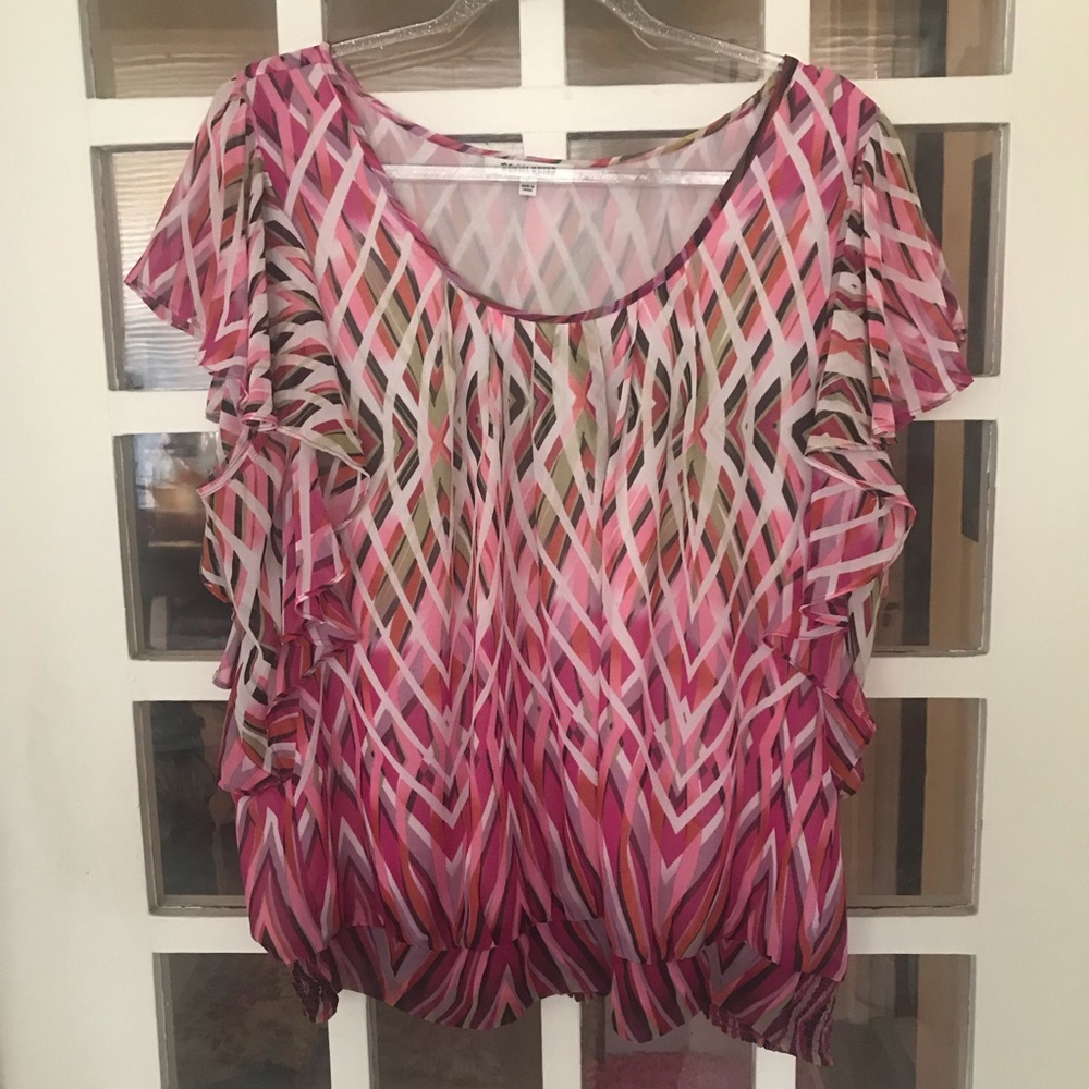 Pink flutter sleeve blouse